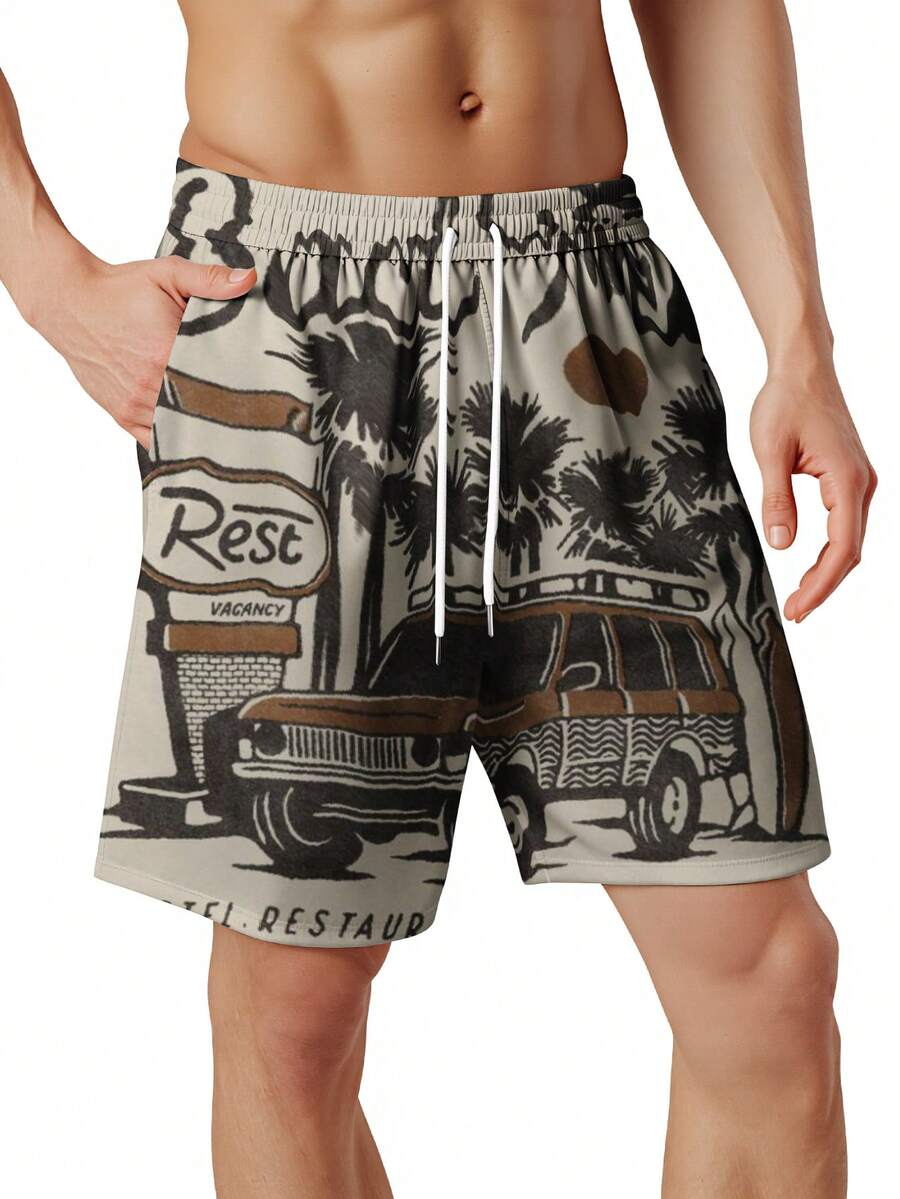 Swim Trunk Quick Dry - Mens Beach Trip Print Board Shorts