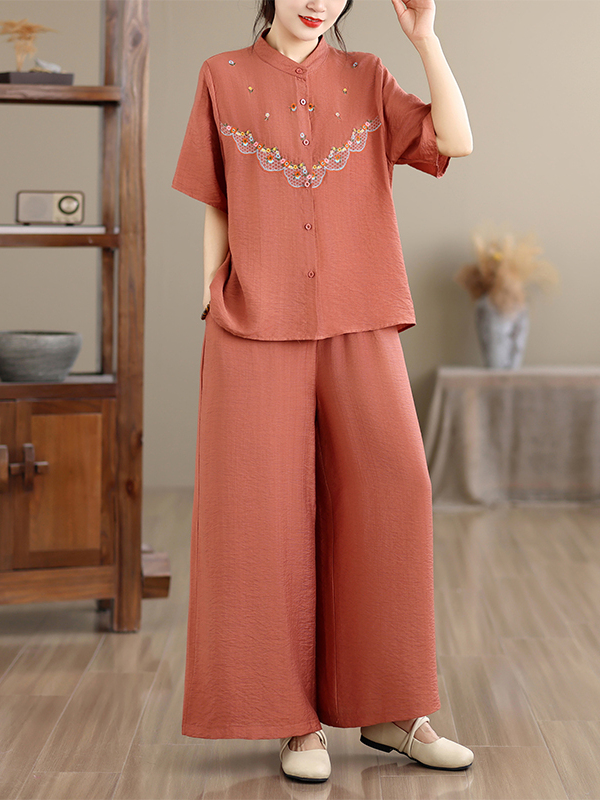 Linen Shirt Breathable - Embroidered Cotton Linen Short Sleeve Loose