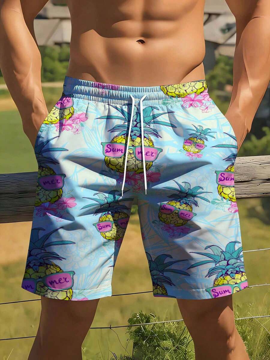 Swim Trunk Quick Dry - Mens Summer Pineapple Print Swim Trunks