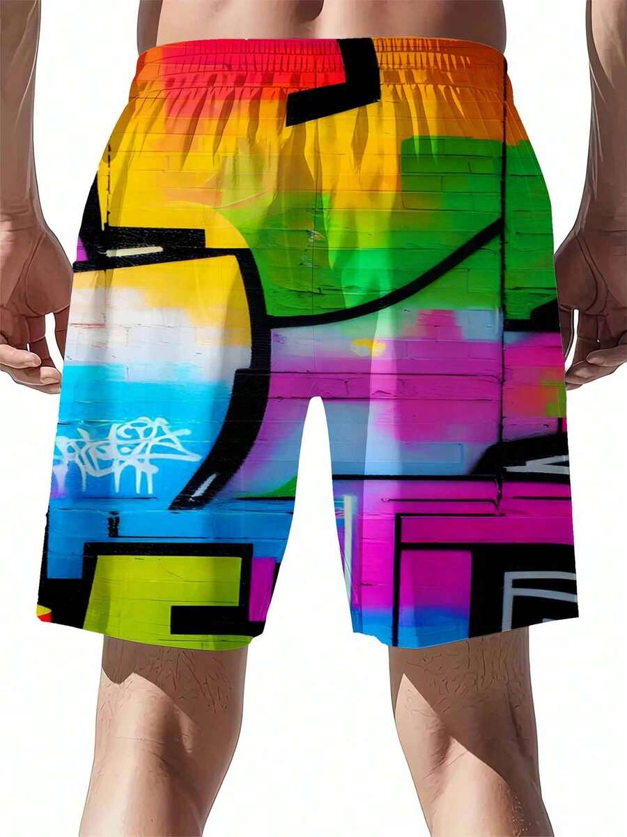 Mens Rainbow Graffiti Print Sw - Swim Trunk Quick Dry 리뷰 및 가격