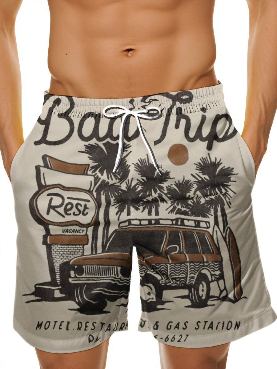 Mens Beach Trip Print Board Sh - Swim Trunk Quick Dry 리뷰 및 가격