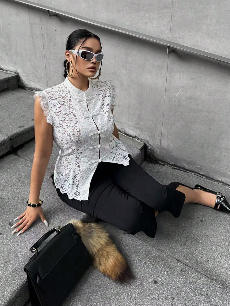Plus Size Elegant Lace Blouse, - Shirt Camp Collar 리뷰 및 가격