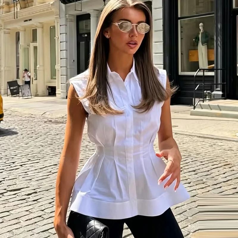 Women Casual Sleeveless Slim S - Shirt Camp Collar 리뷰 및 가격