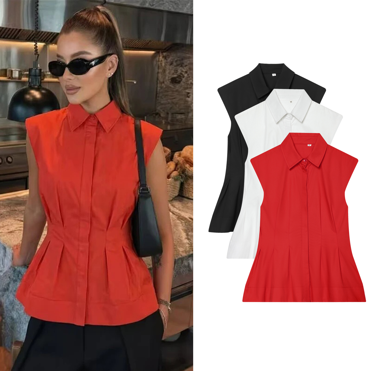 Women Casual Sleeveless Slim S - Shirt Camp Collar 리뷰 및 가격