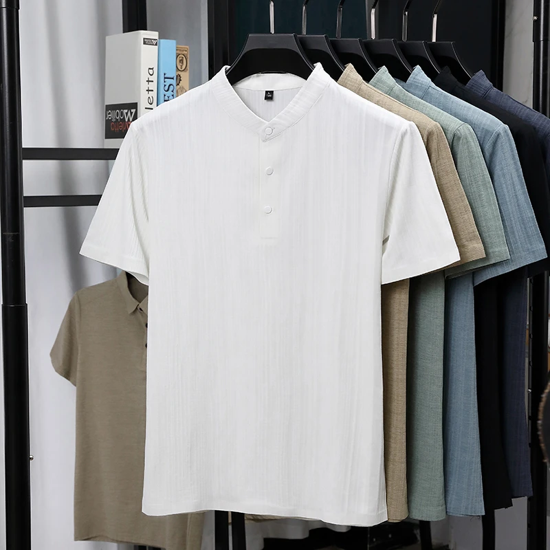 Mens Mandarin Collar Half Plac - Linen Shirt Breathable 리뷰 및 가격
