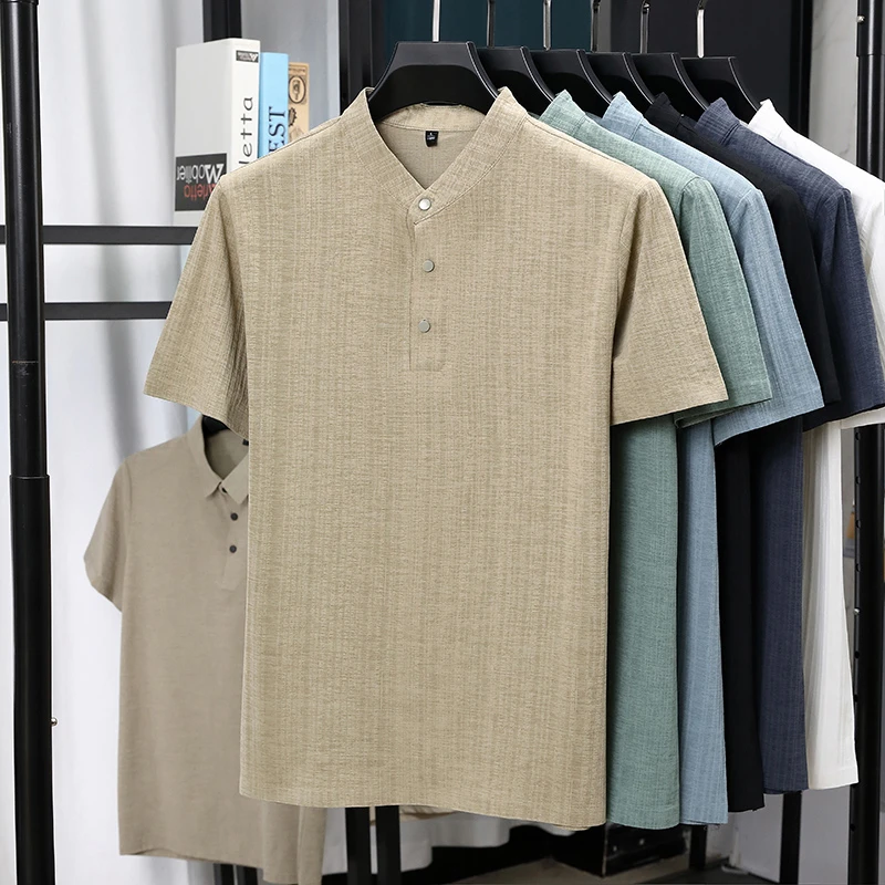 Mens Mandarin Collar Half Plac - Linen Shirt Breathable 리뷰 및 가격