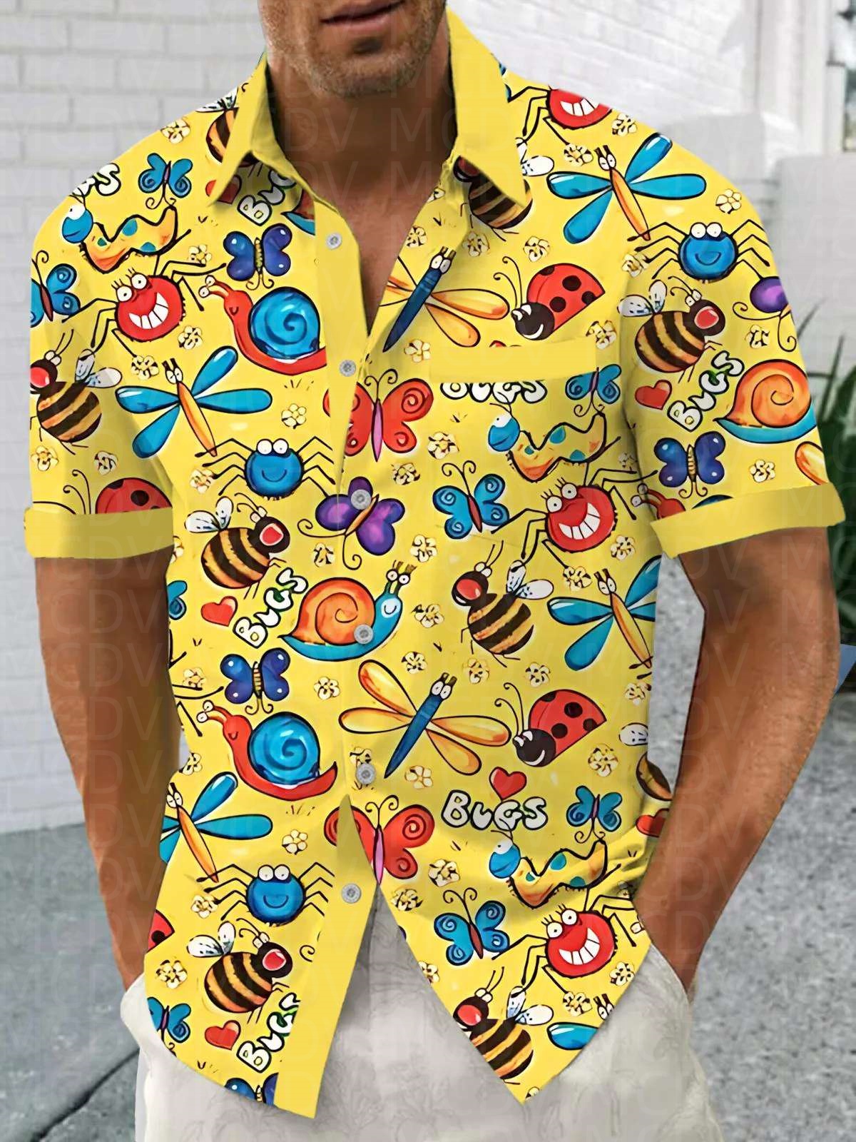 Insects Pattern Men's Hawaiian - Shirt Camp Collar 리뷰 및 가격