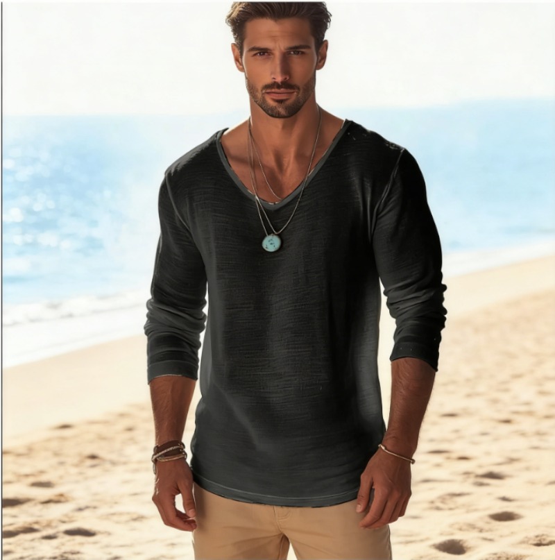 Men's Casual V-Neck Linen Blen - Linen Shirt Breathable 리뷰 및 가격