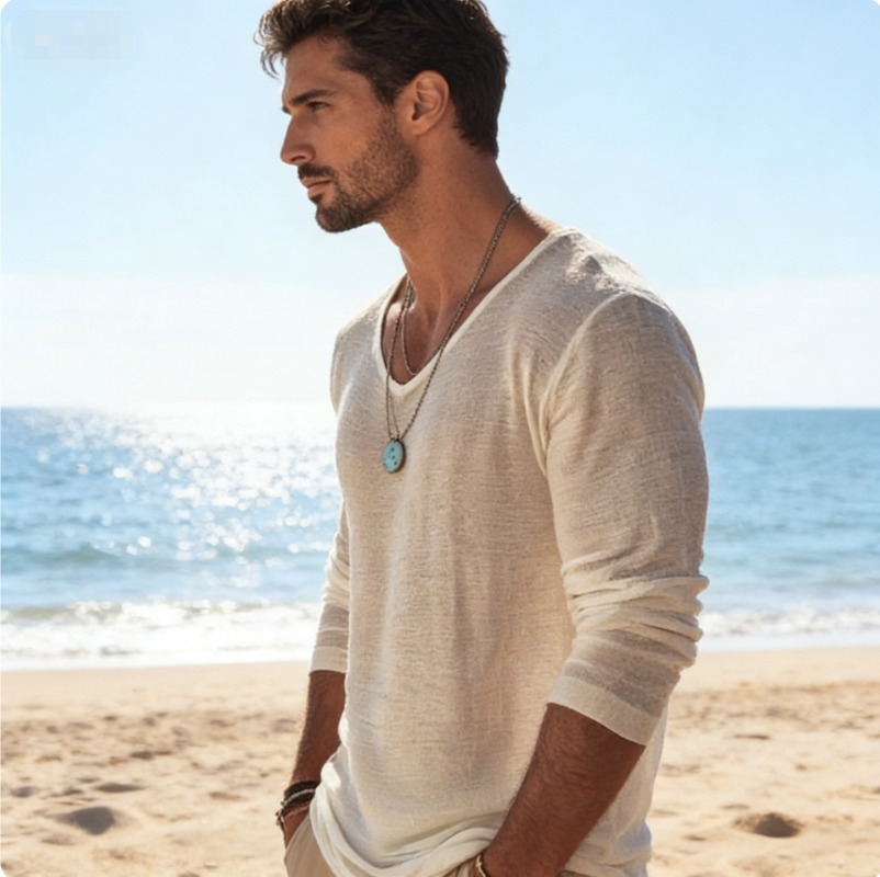 Men's Casual V-Neck Linen Blen - Linen Shirt Breathable 리뷰 및 가격