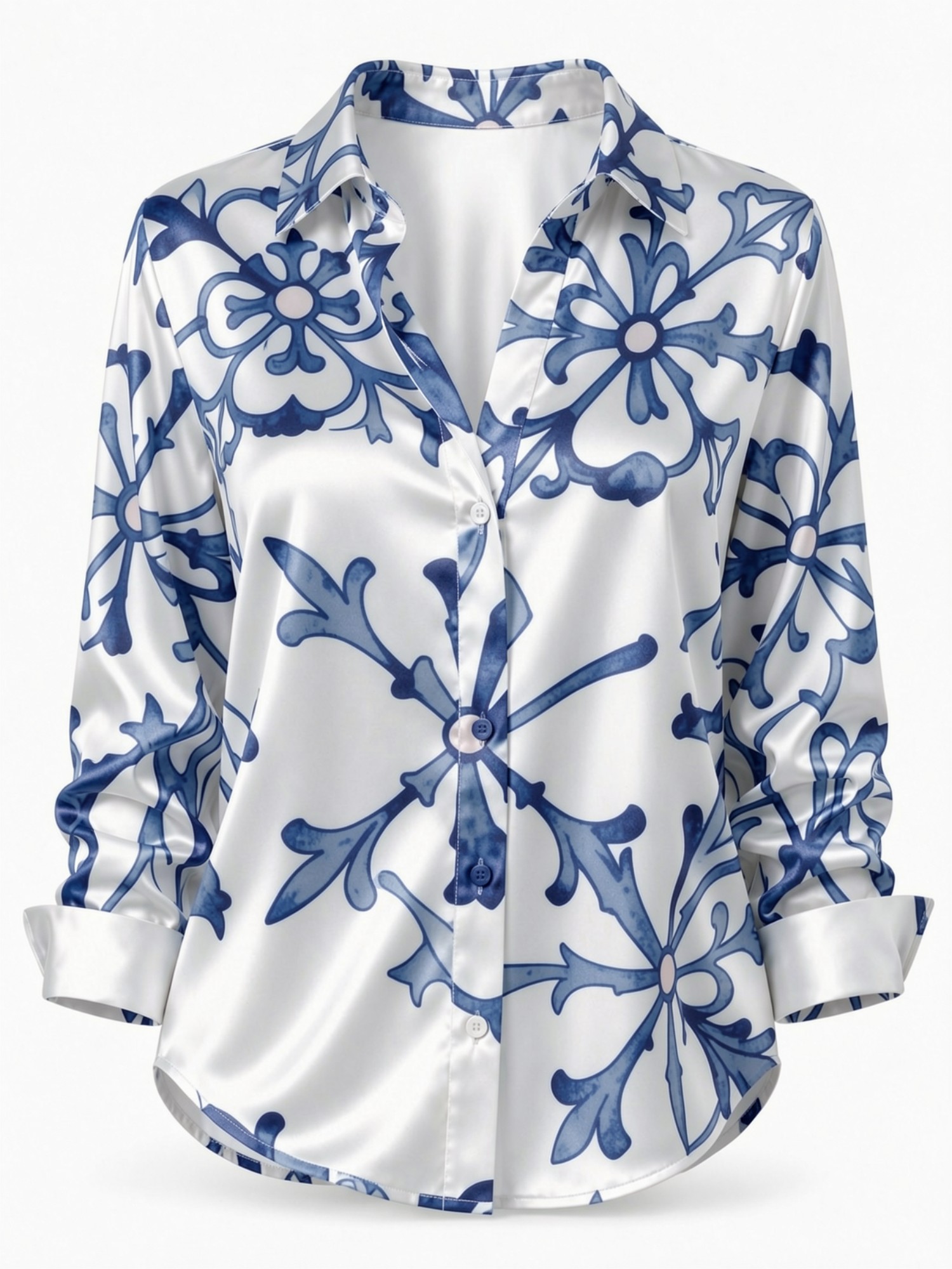 Blue Porcelain Floral Satin Bl - Resort Shirt Floral 리뷰 및 가격