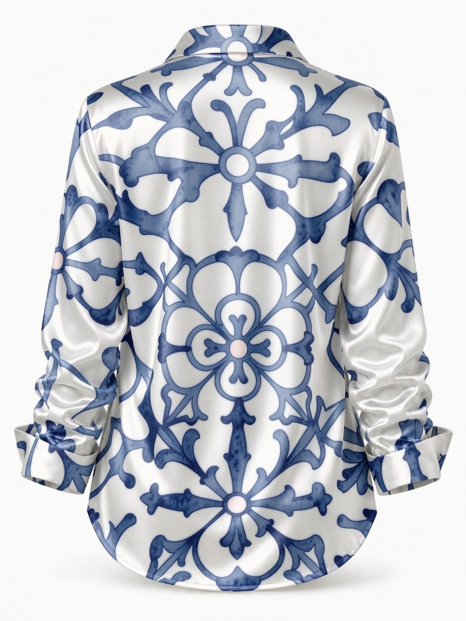 Blue Porcelain Floral Satin Bl - Resort Shirt Floral 리뷰 및 가격