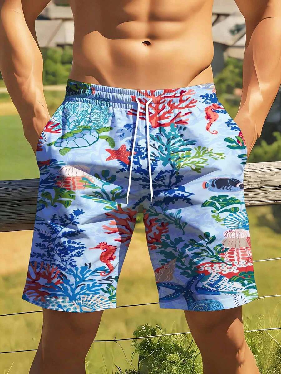 Mens Ocean Life Print Swim Tru - Swim Trunk Quick Dry 리뷰 및 가격