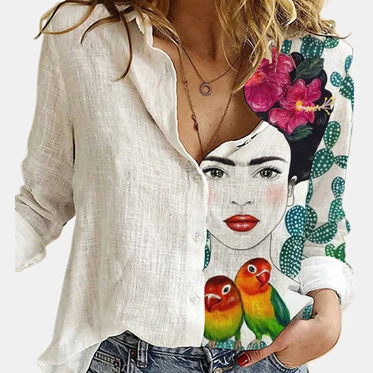 Women Spring And Autumn Long S - Shirt Camp Collar 리뷰 및 가격