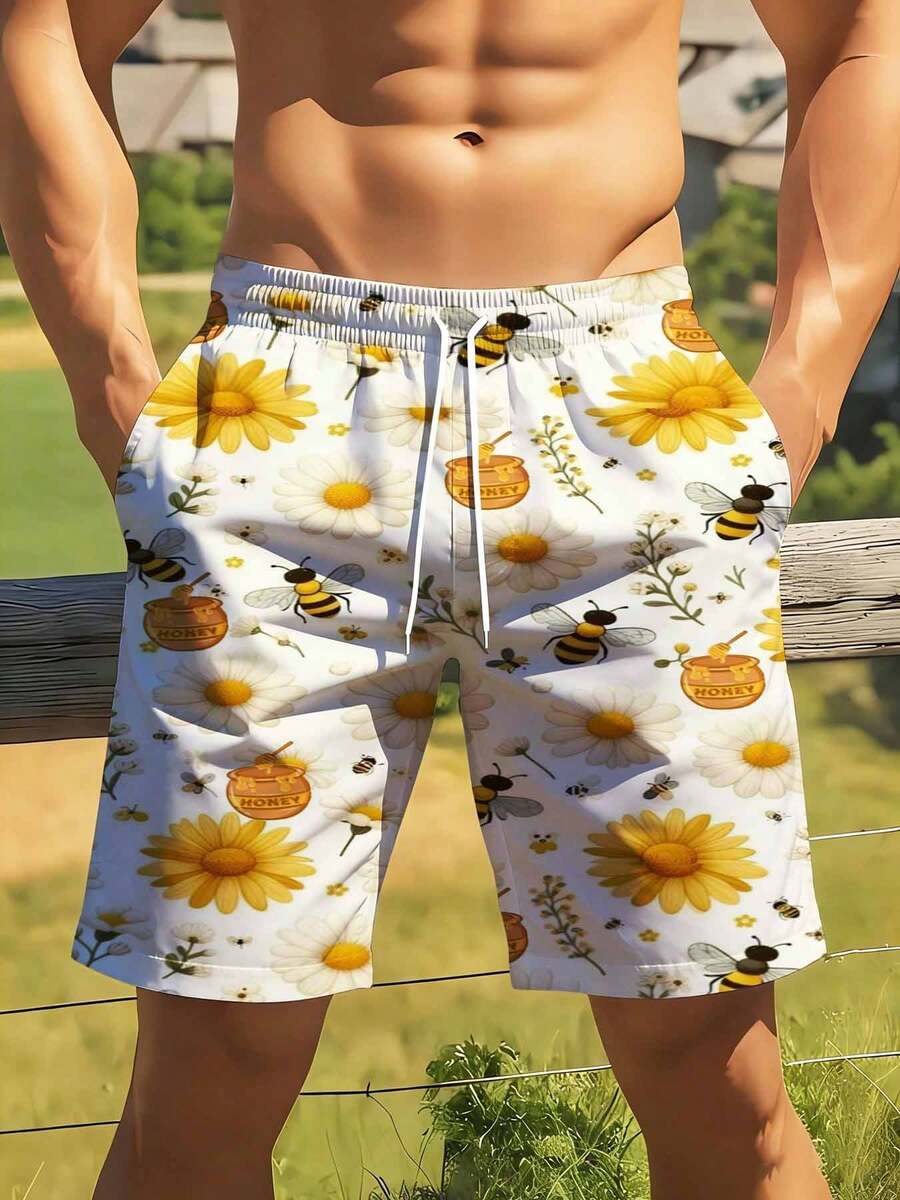 Mens Bee And Daisy Print Swim  - Swim Trunk Quick Dry 리뷰 및 가격
