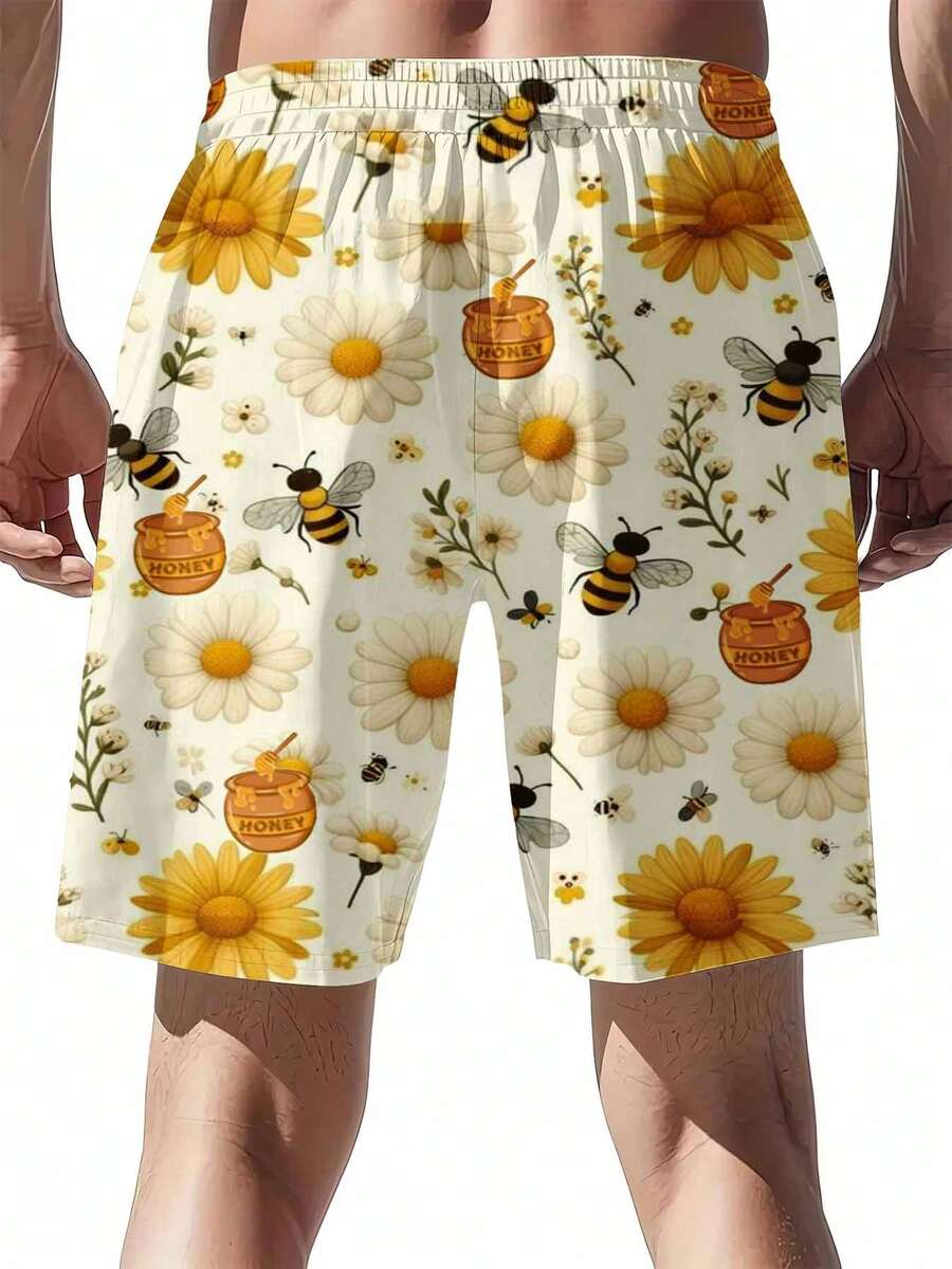 Mens Bee And Daisy Print Swim  - Swim Trunk Quick Dry 리뷰 및 가격