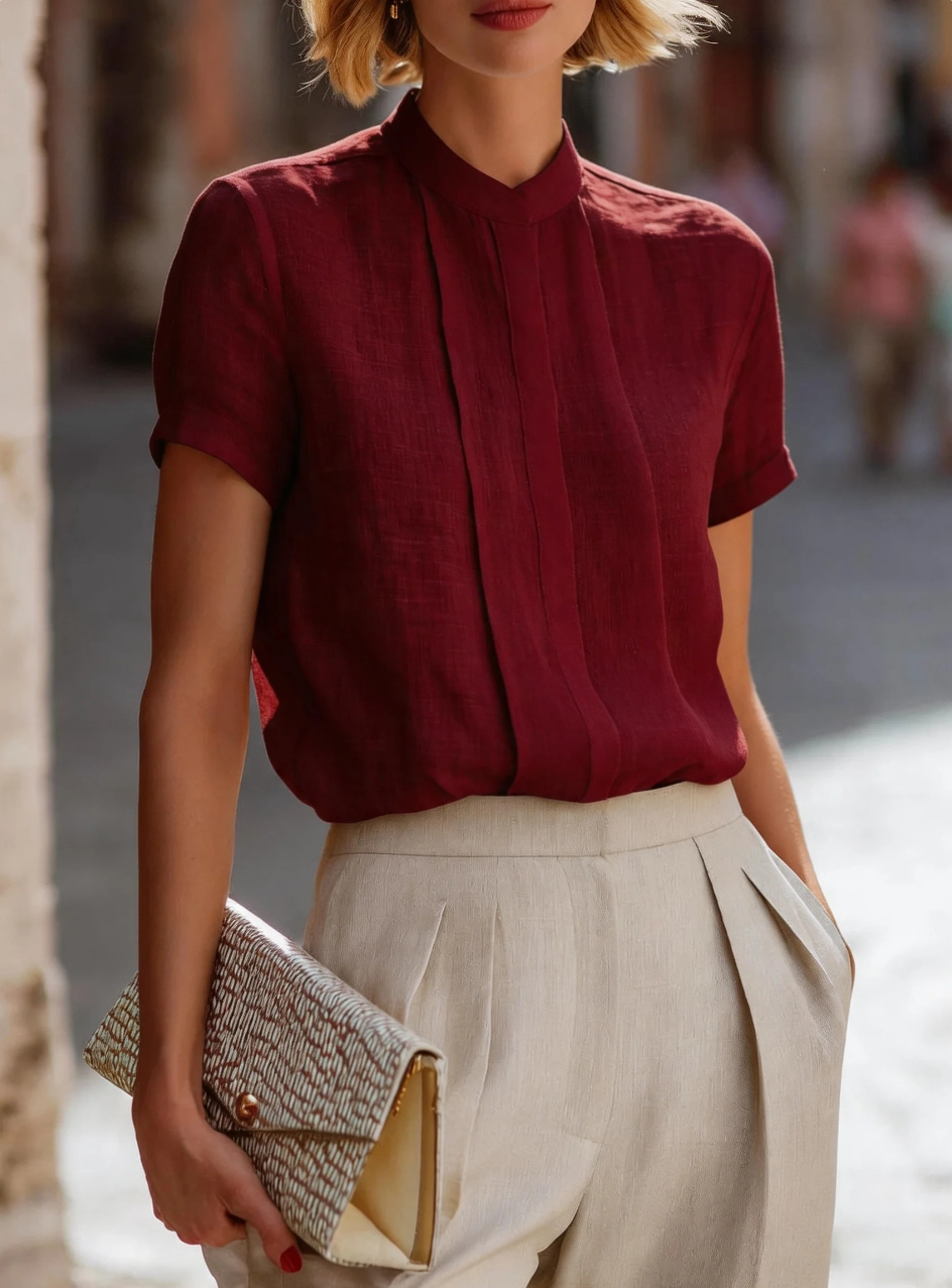 Women's Short Sleeve Pleated F - Shirt Camp Collar 리뷰 및 가격
