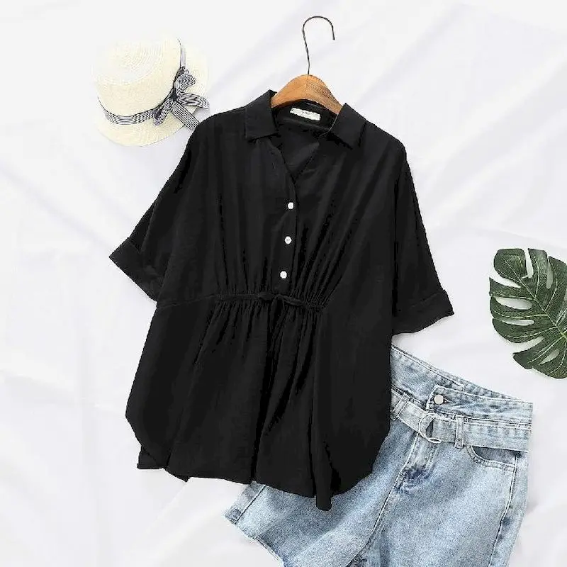 Korean Loose Blouses Women Fas - Short Linen Drawstring 리뷰 및 가격